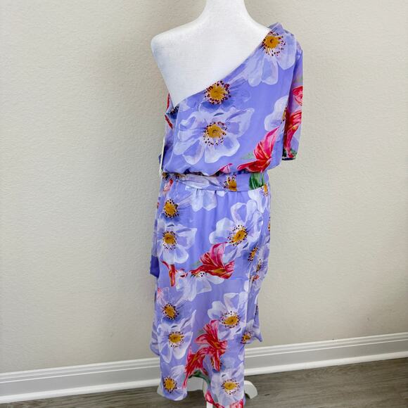 Julia Jordan Women's One Shoulder Asymmetric  Floral Midi Dress Lilac Size 10 - Picture 9 of 14